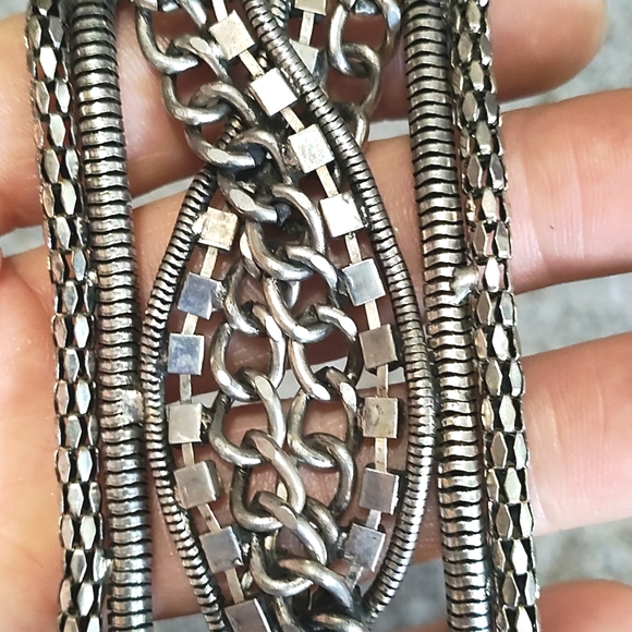 VINTAGE SILVER-TONE EXTRA WIDE MULTISTRAND CHAIN MAGNETIC 6.5-7" BRACELET - Picture 6 of 9